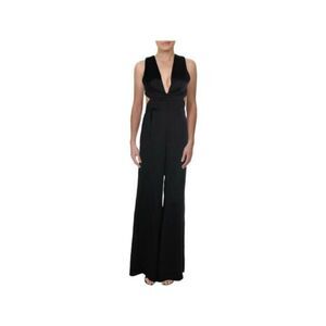 JILL STUART Womens Black Sleeveless V Neck Wide Leg Jumpsuit Size: 8